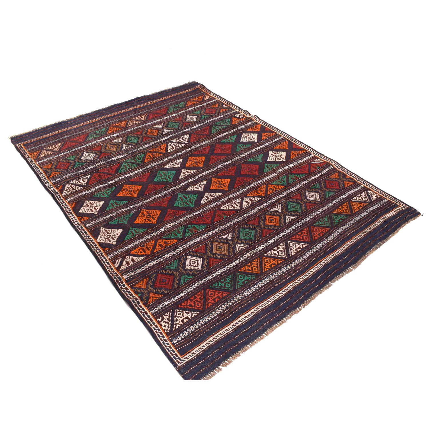 Laghari Kilim Area Rug Handmade Multi Geometric 4x7 ft