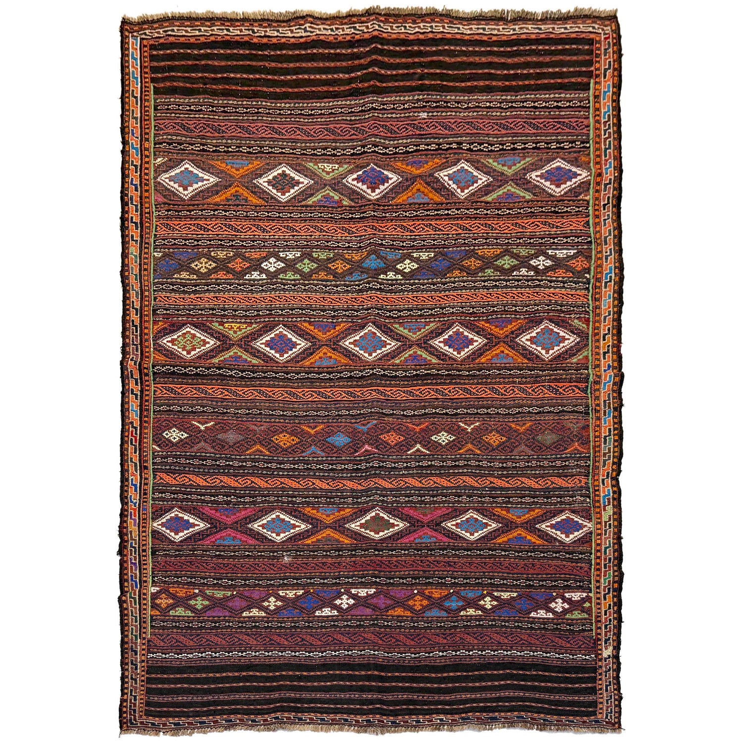 Laghari Kilim Area Rug Handmade Multi Geometric 4x7 ft