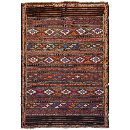 Laghari Kilim Area Rug Handmade Multi Geometric 4x7 ft
