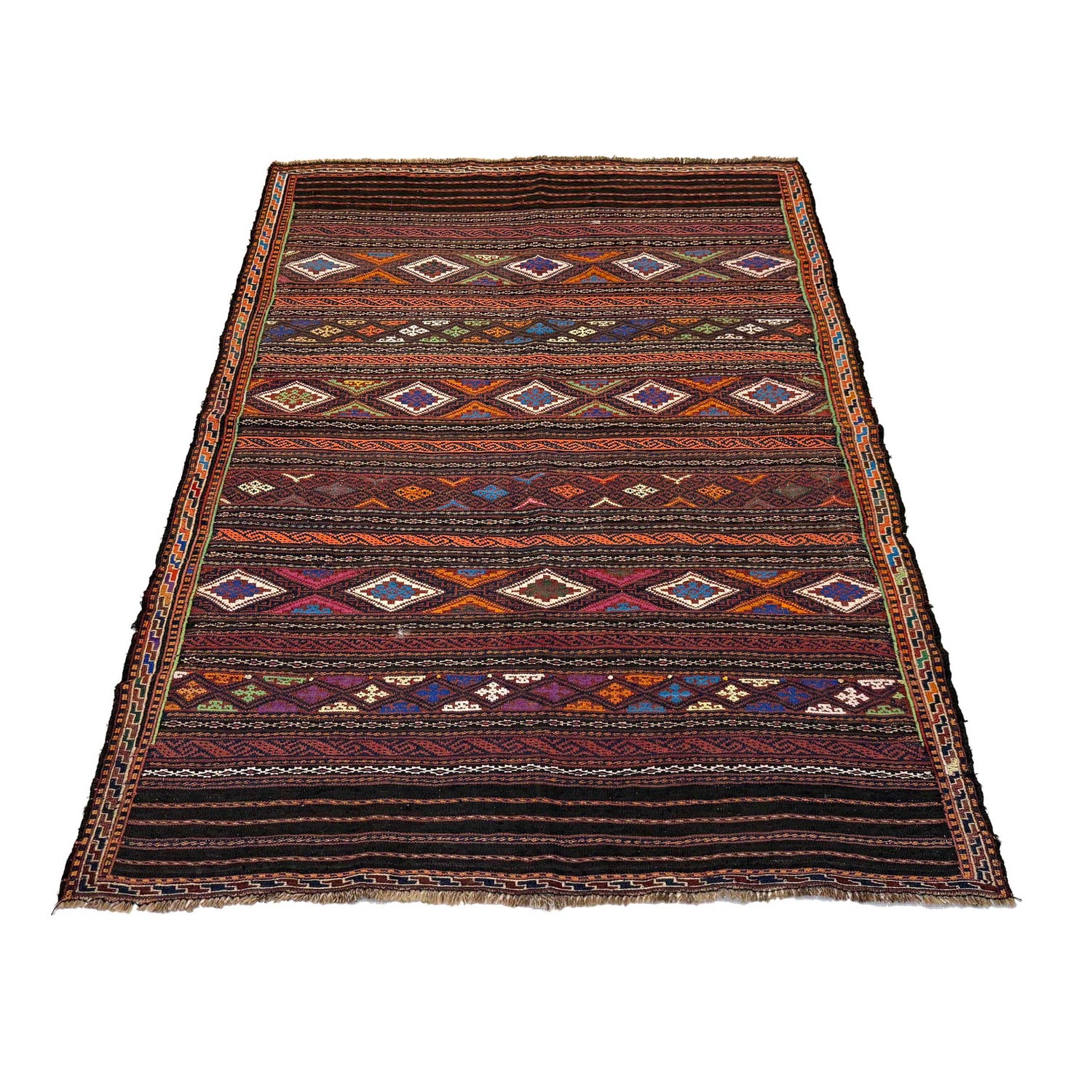 Laghari Kilim Area Rug Handmade Multi Geometric 4x7 ft