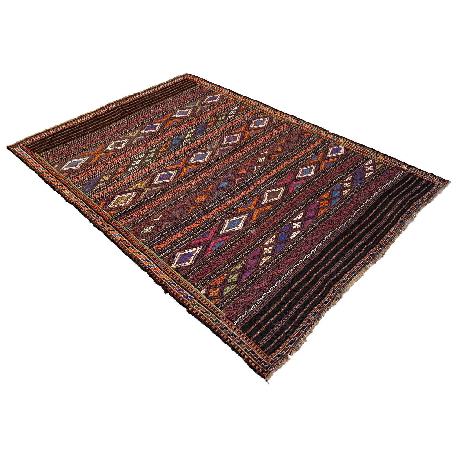 Laghari Kilim Area Rug Handmade Multi Geometric 4x7 ft