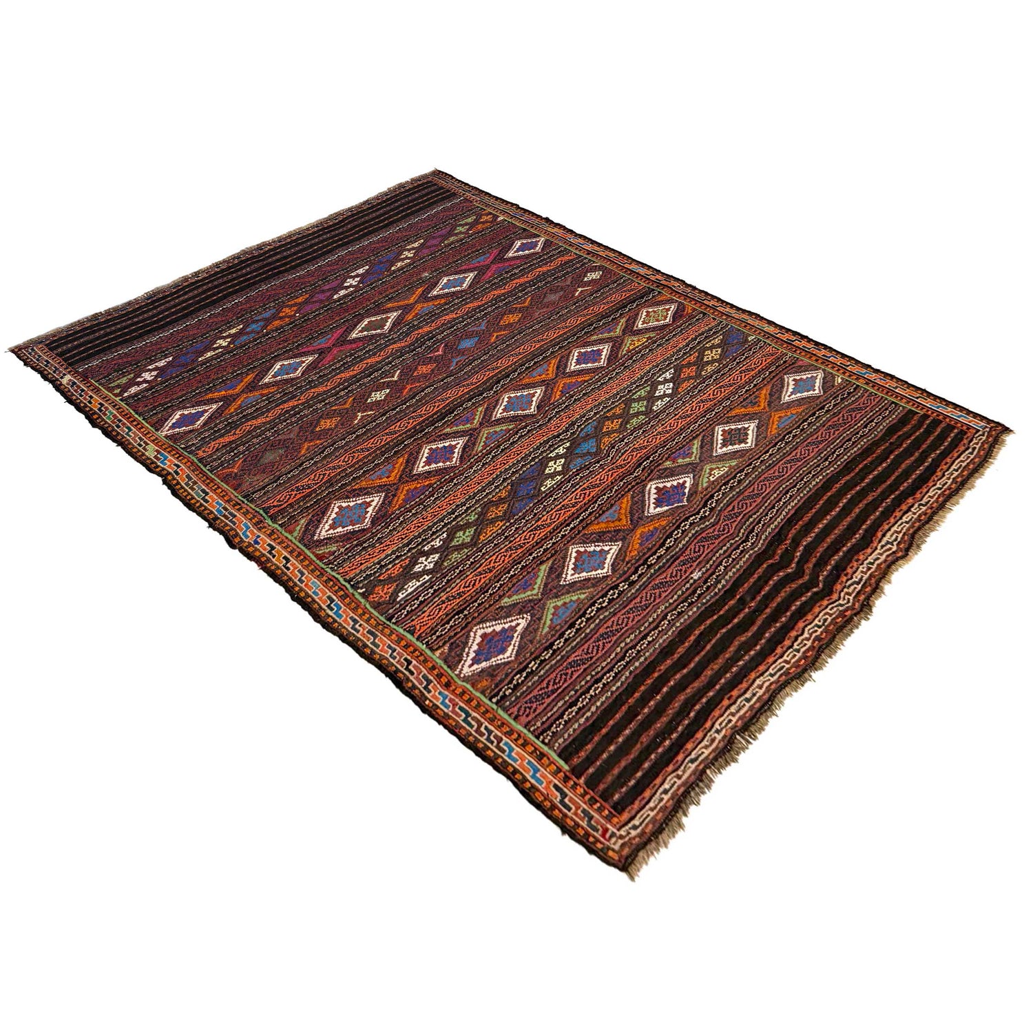 Laghari Kilim Area Rug Handmade Multi Geometric 4x7 ft
