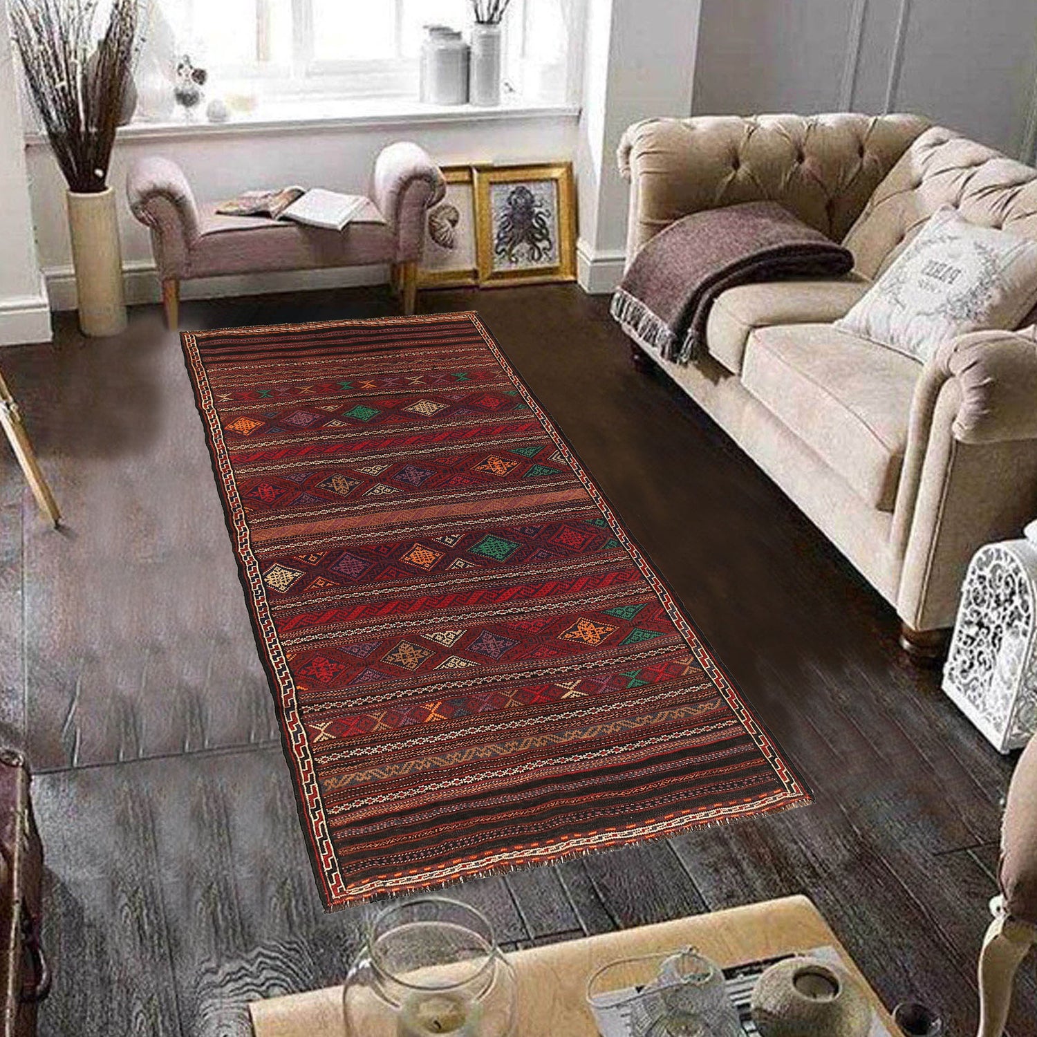 Laghari Kilim Area Rug Handmade Multi Geometric 4x6 ft