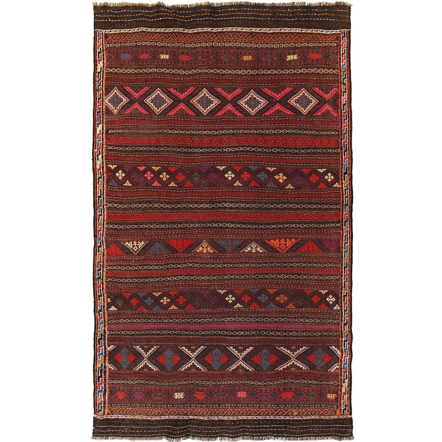 Laghari Kilim Area Rug Handmade Multi Geometric 4x7 ft