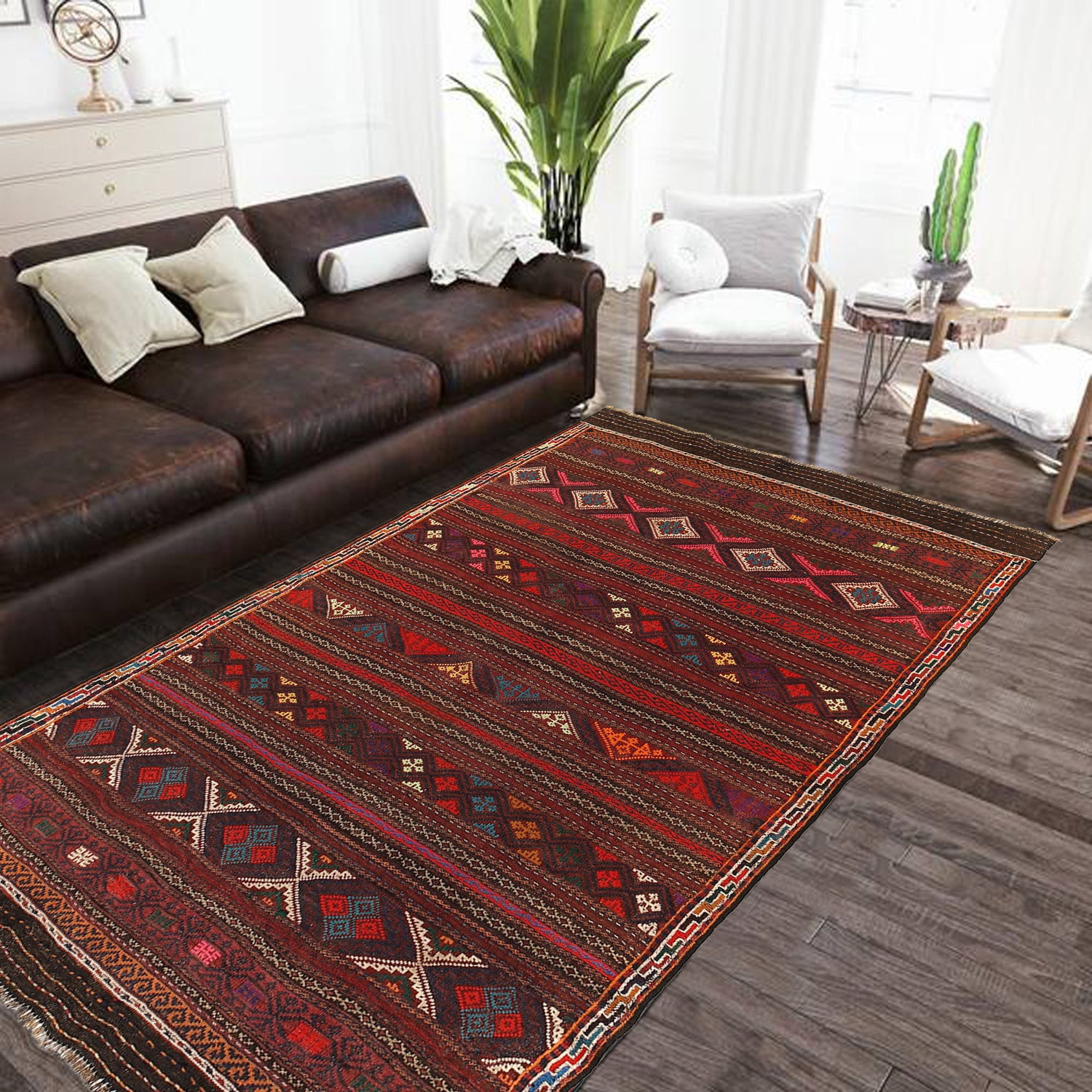 Laghari Kilim Area Rug Handmade Multi Geometric 4x7 ft