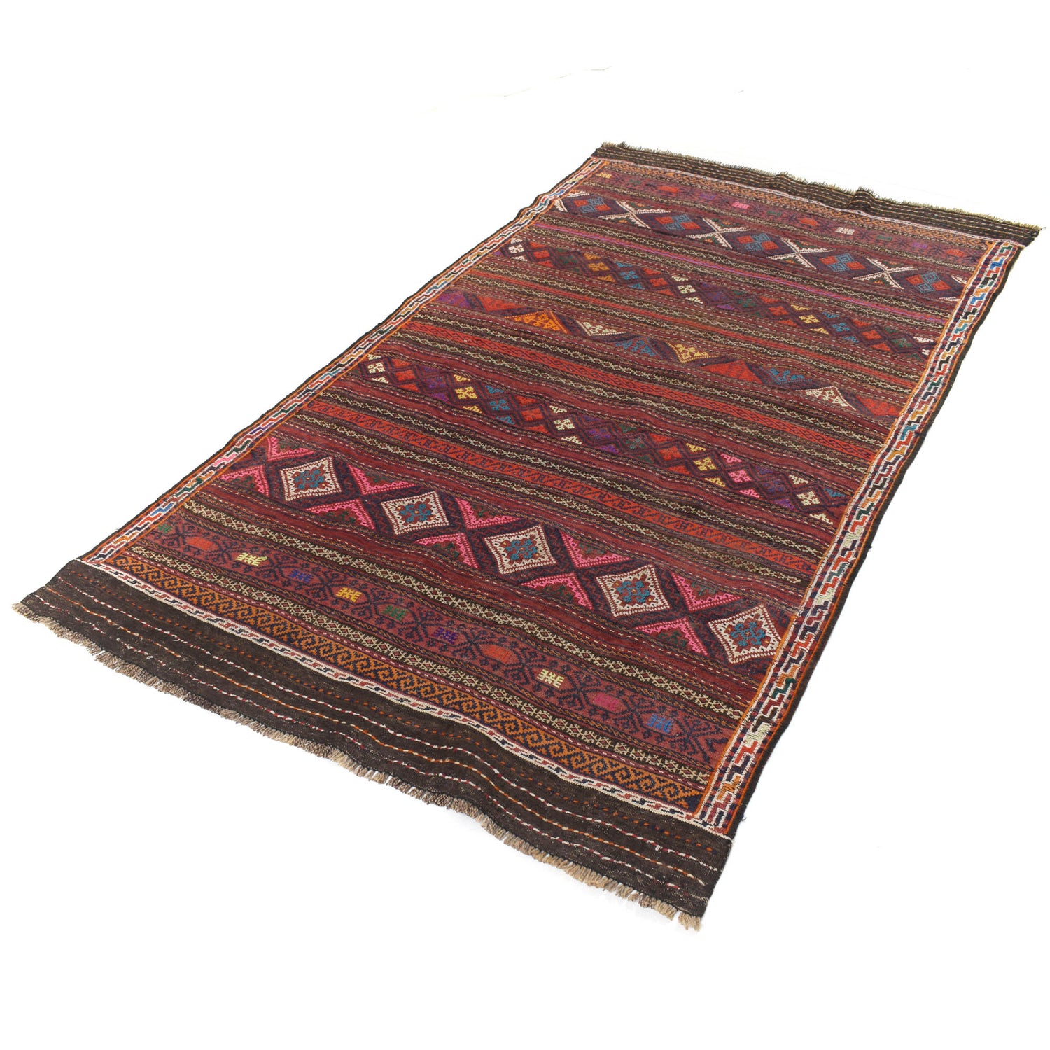 Laghari Kilim Area Rug Handmade Multi Geometric 4x7 ft