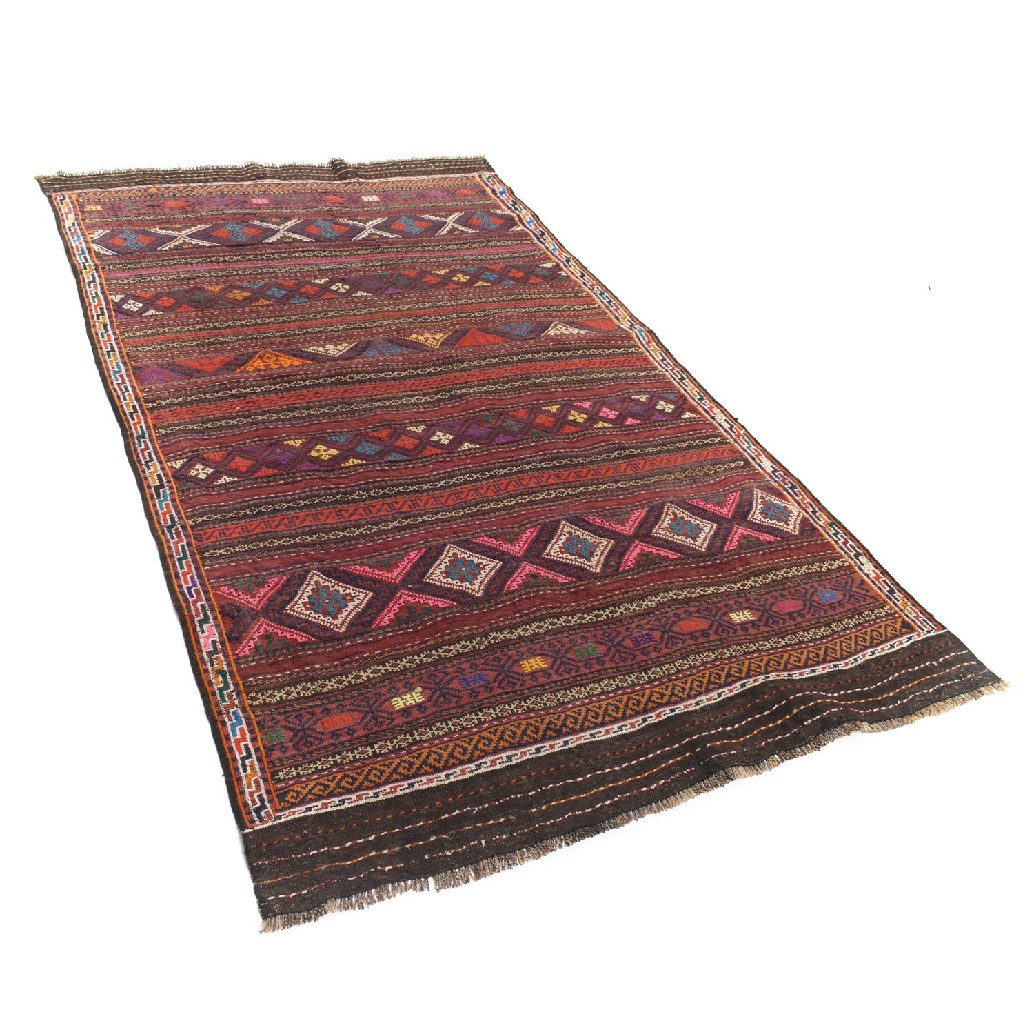 Laghari Kilim Area Rug Handmade Multi Geometric 4x7 ft