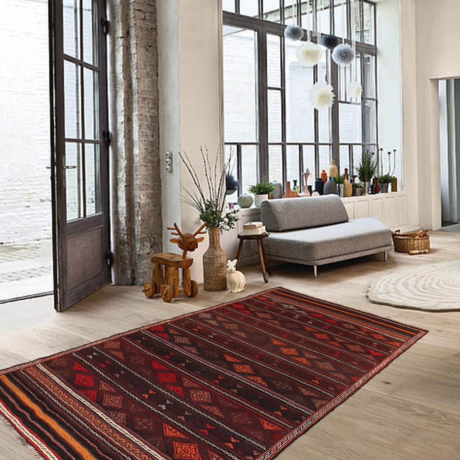 Laghari Kilim Area Rug Handmade Multi Geometric 5x8 ft
