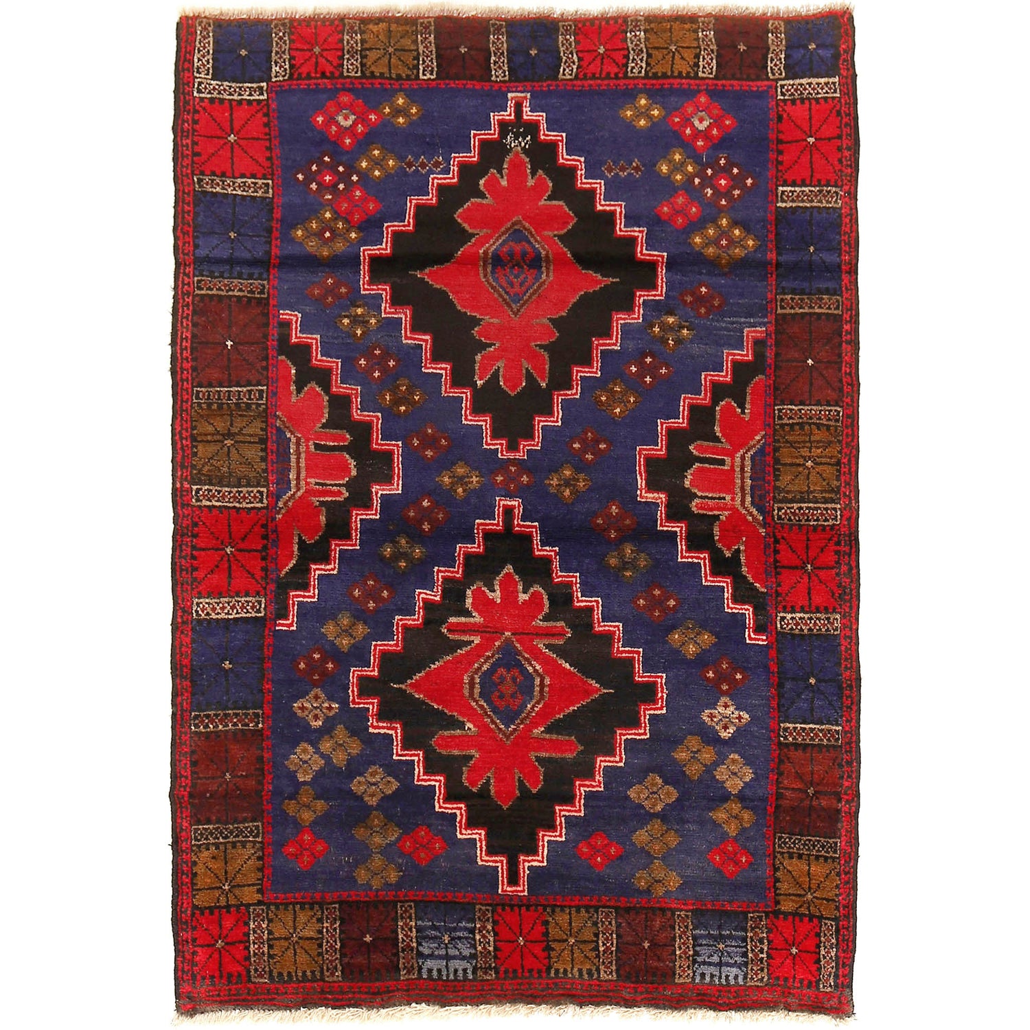 Baluchi Rug Handmade Blue Geometric 4x6 ft