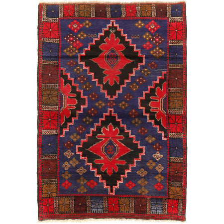 Baluchi Rug Handmade Blue Geometric 4x6 ft