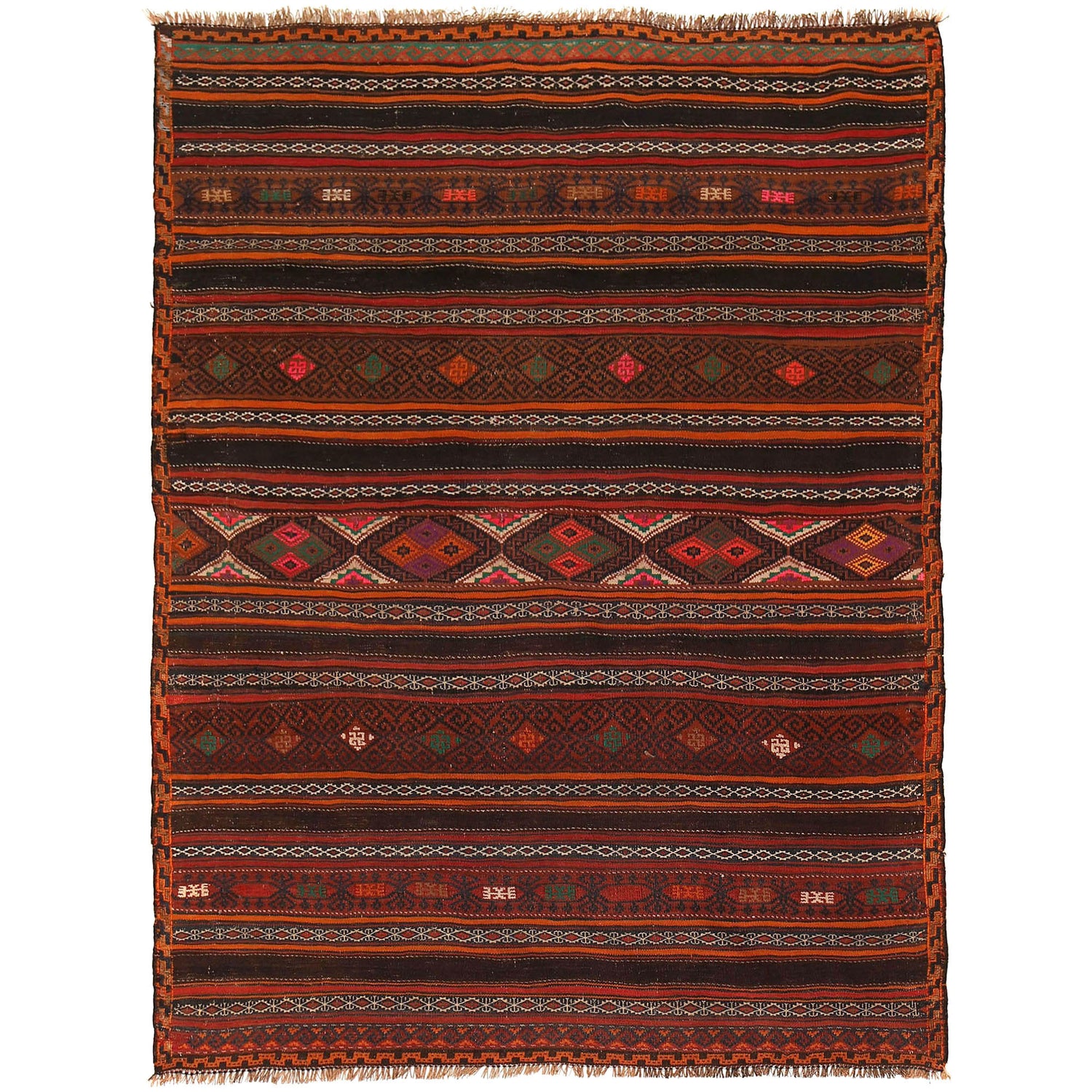 Laghari Kilim Area Rug Handmade Multi Geometric 4x7 ft