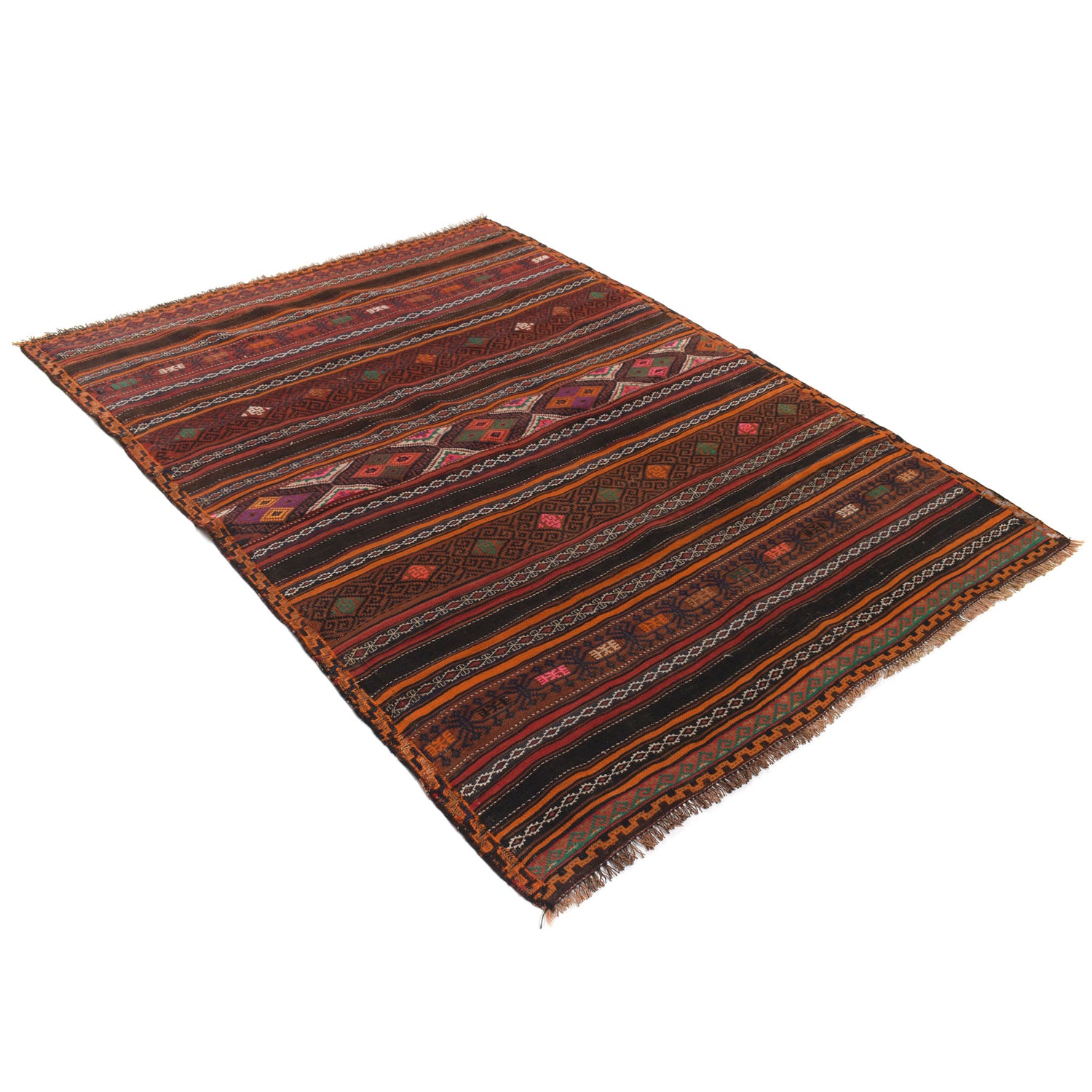 Laghari Kilim Area Rug Handmade Multi Geometric 4x7 ft