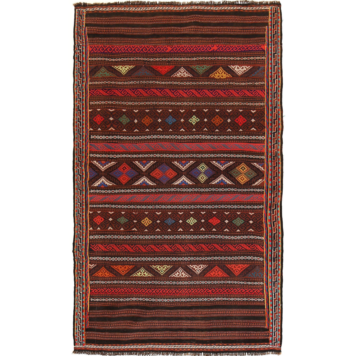 Laghari Kilim Area Rug Handmade Multi Geometric 4x7 ft