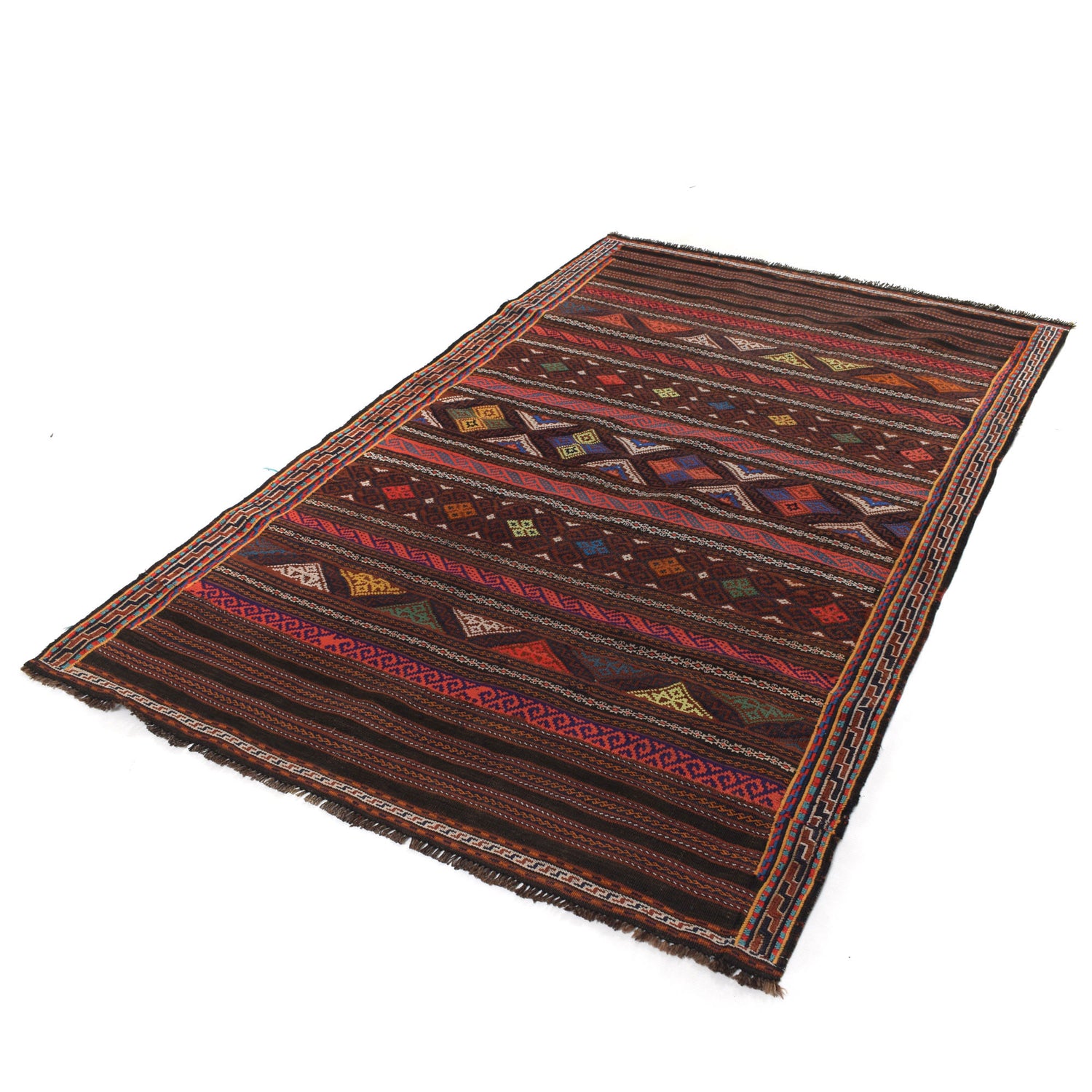 Laghari Kilim Area Rug Handmade Multi Geometric 4x7 ft