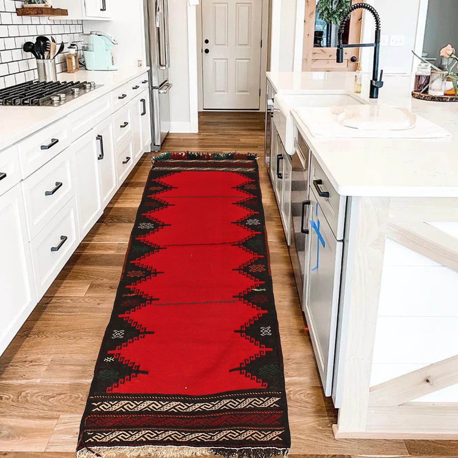 Table Sheet Runner Handmade Red Curvilinear 4' Runner