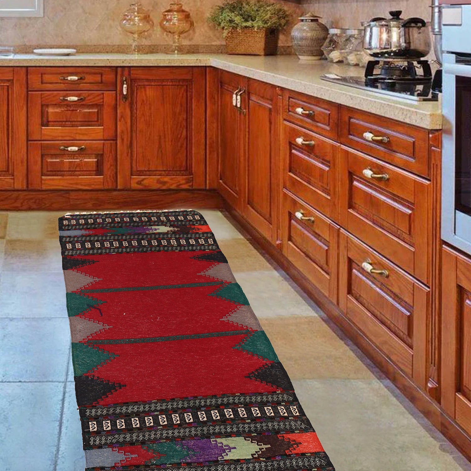 Table Sheet Runner Rug Handmade Multi Curvilinear 5' Runner