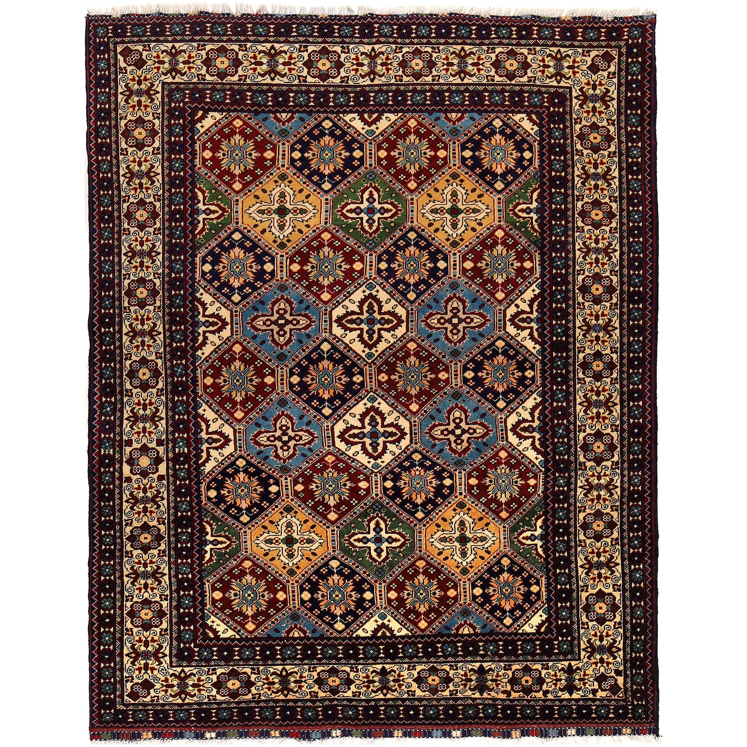 Oriental Area Rug Handmade Multi Geometric 4x7 ft