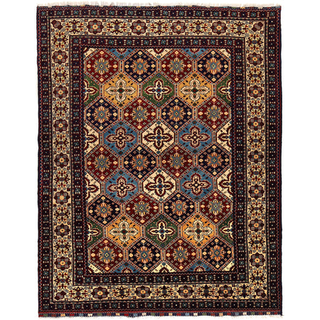 Oriental Area Rug Handmade Multi Geometric 4x7 ft