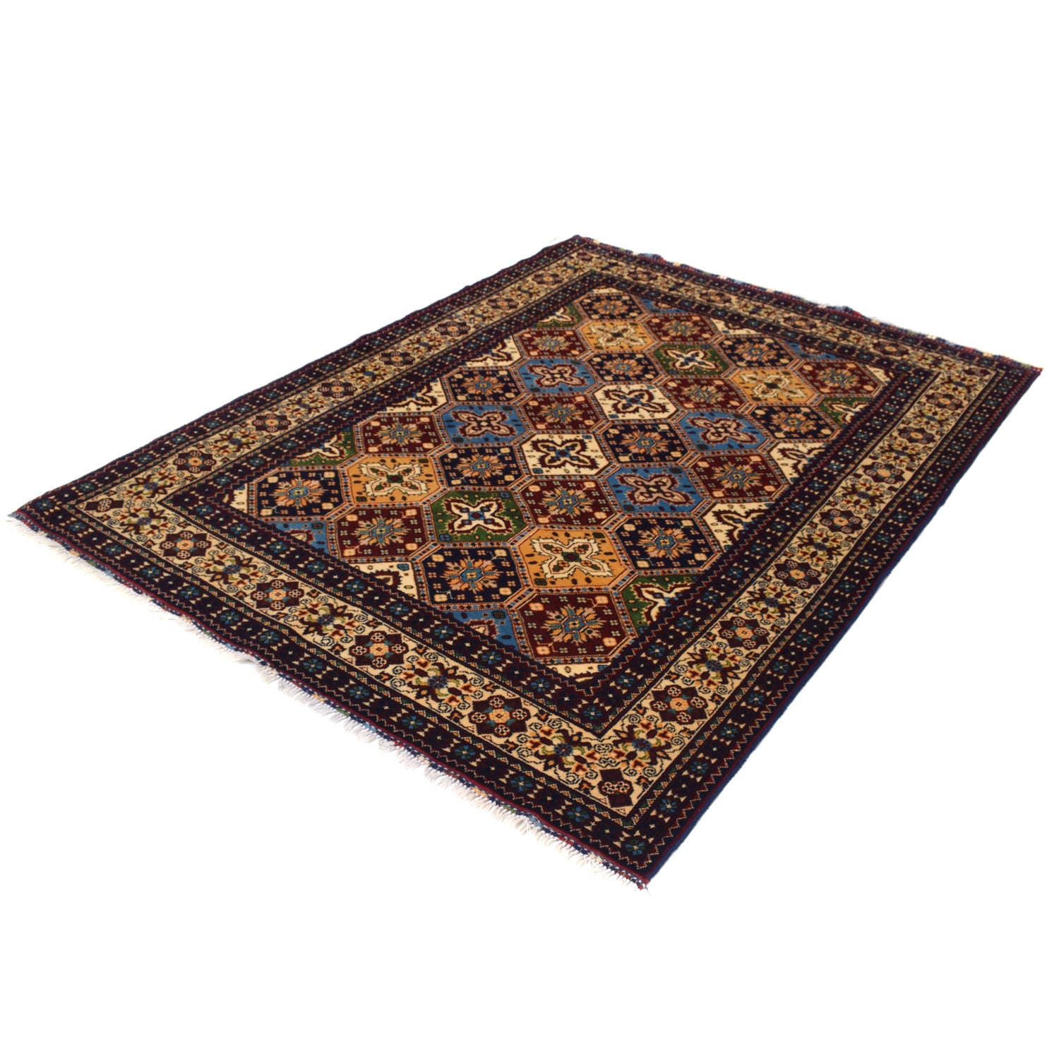 Oriental Area Rug Handmade Multi Geometric 4x7 ft