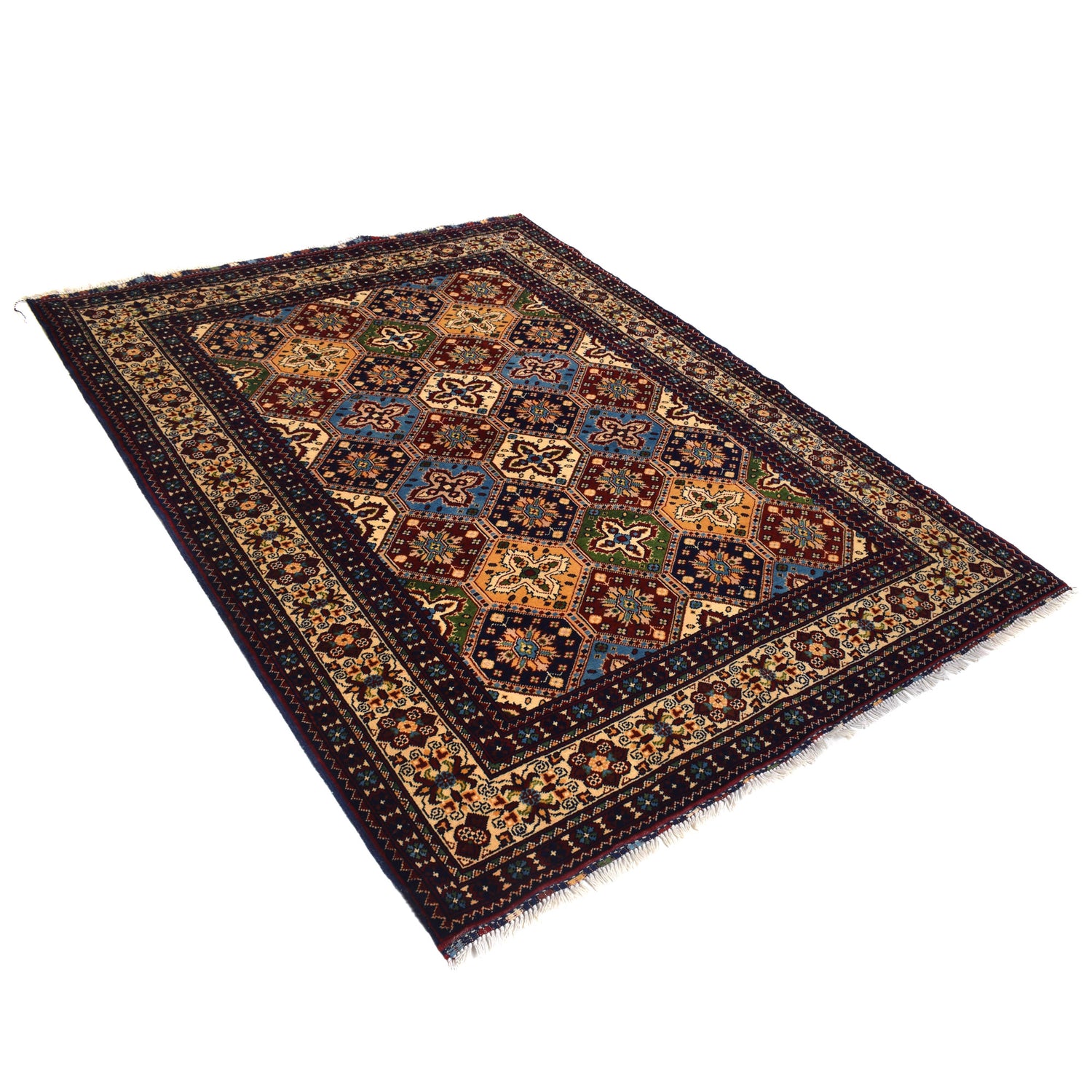 Oriental Area Rug Handmade Multi Geometric 4x7 ft