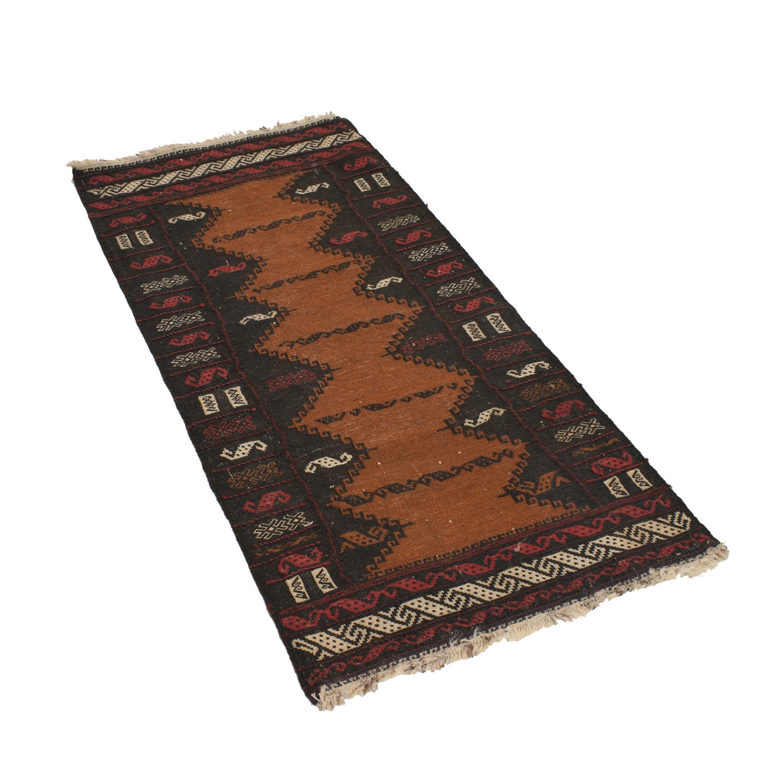 Table Sheet Runner Rug Handmade Brown Curvilinear 4' Runner