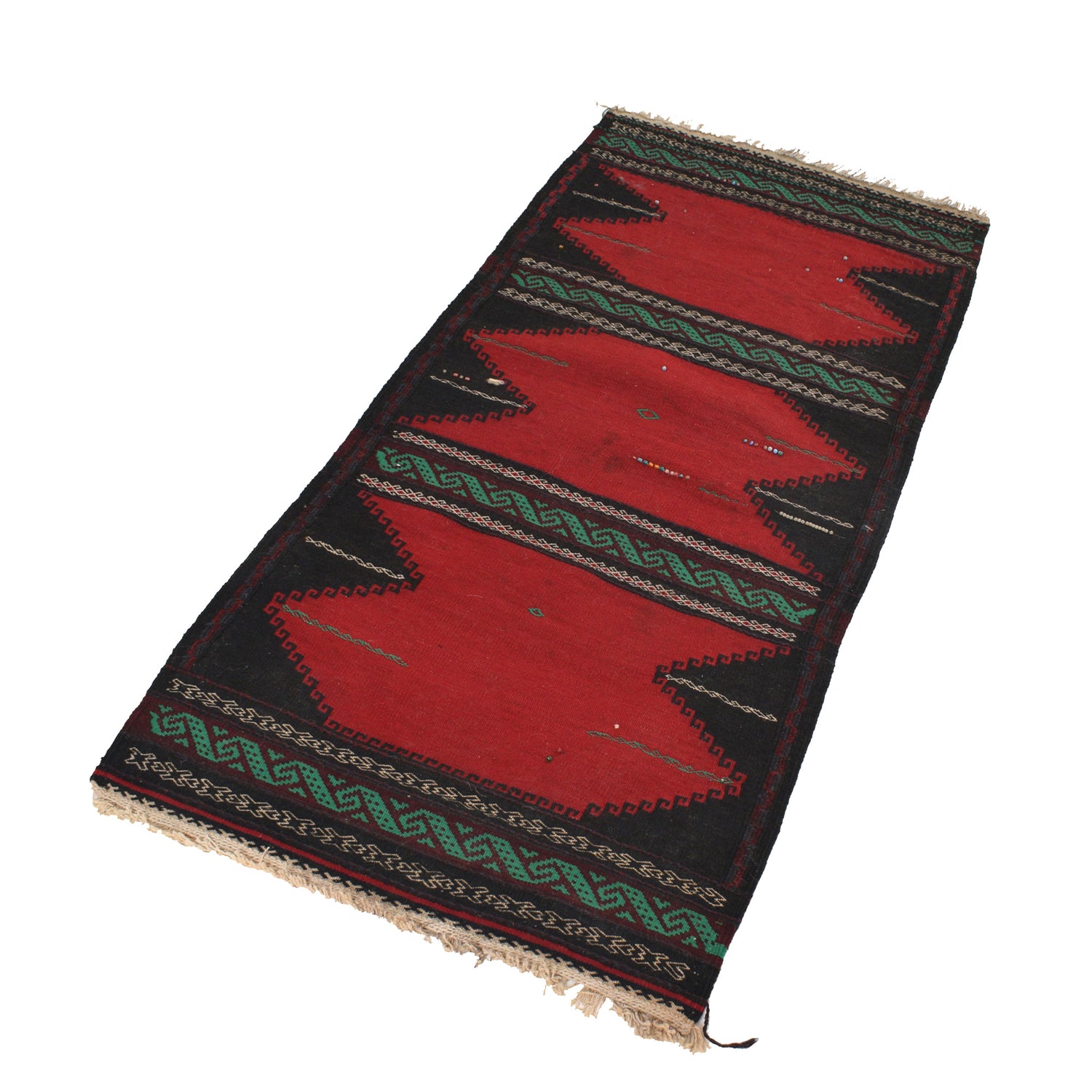 Table Sheet Runner Rug Handmade Red Curvilinear 5' Runner