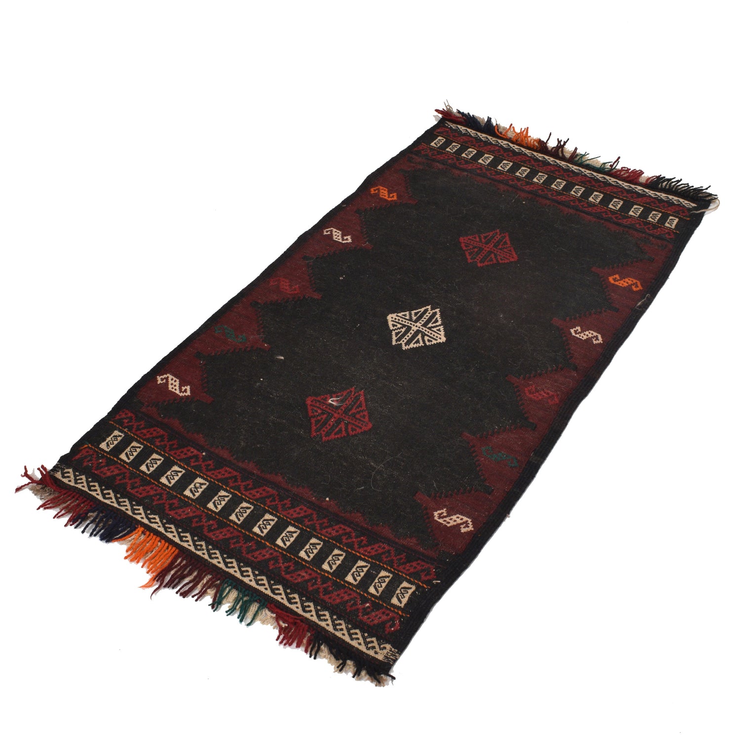 Table Sheet Runner Rug Handmade Black Curvilinear 4' Runner