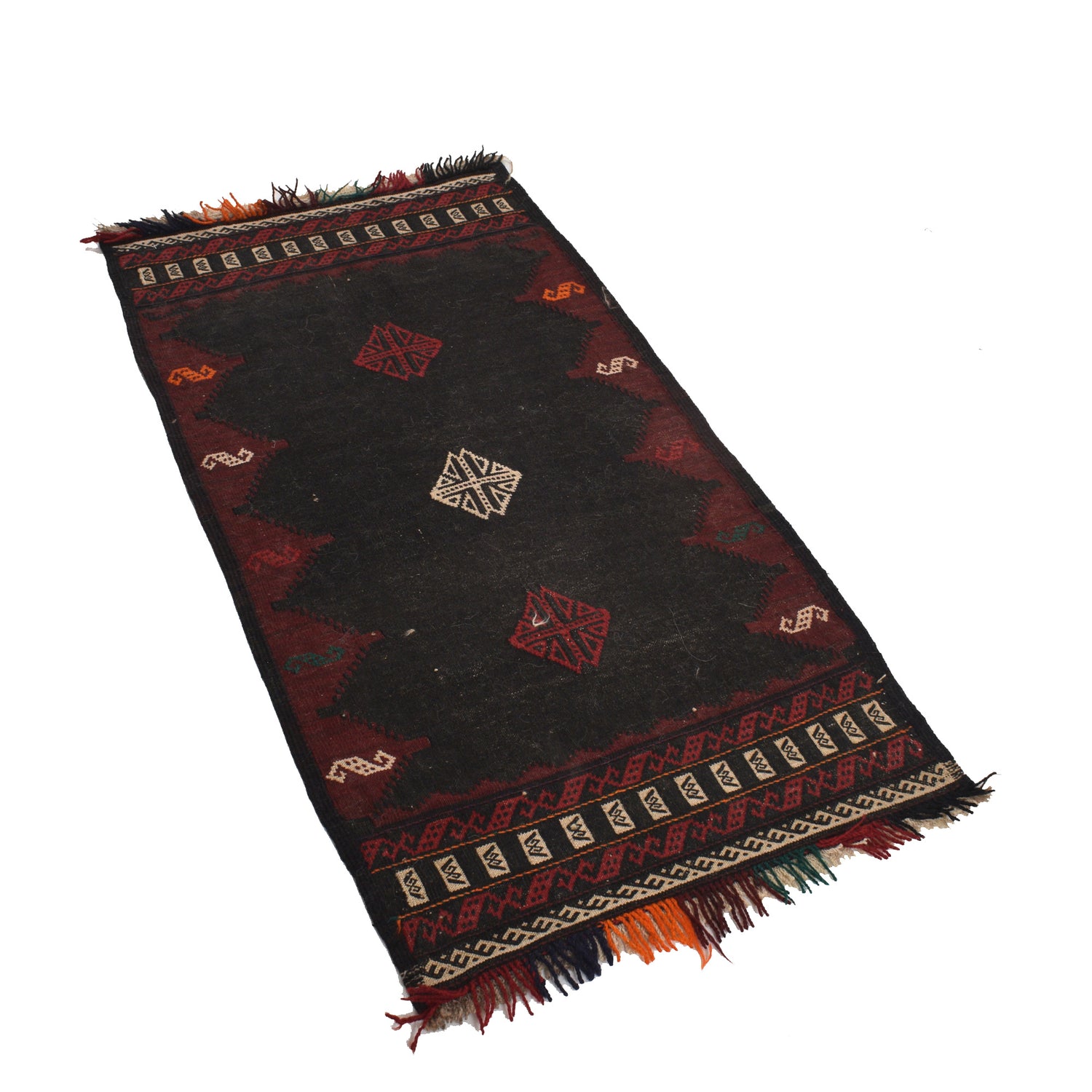 Table Sheet Runner Rug Handmade Black Curvilinear 4' Runner