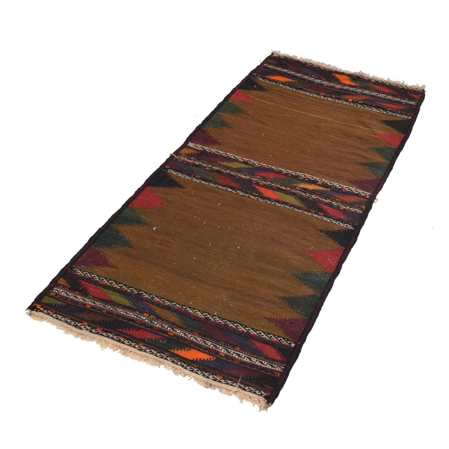 Table Sheet Runner Rug Handmade Brown Curvilinear 5' Runner