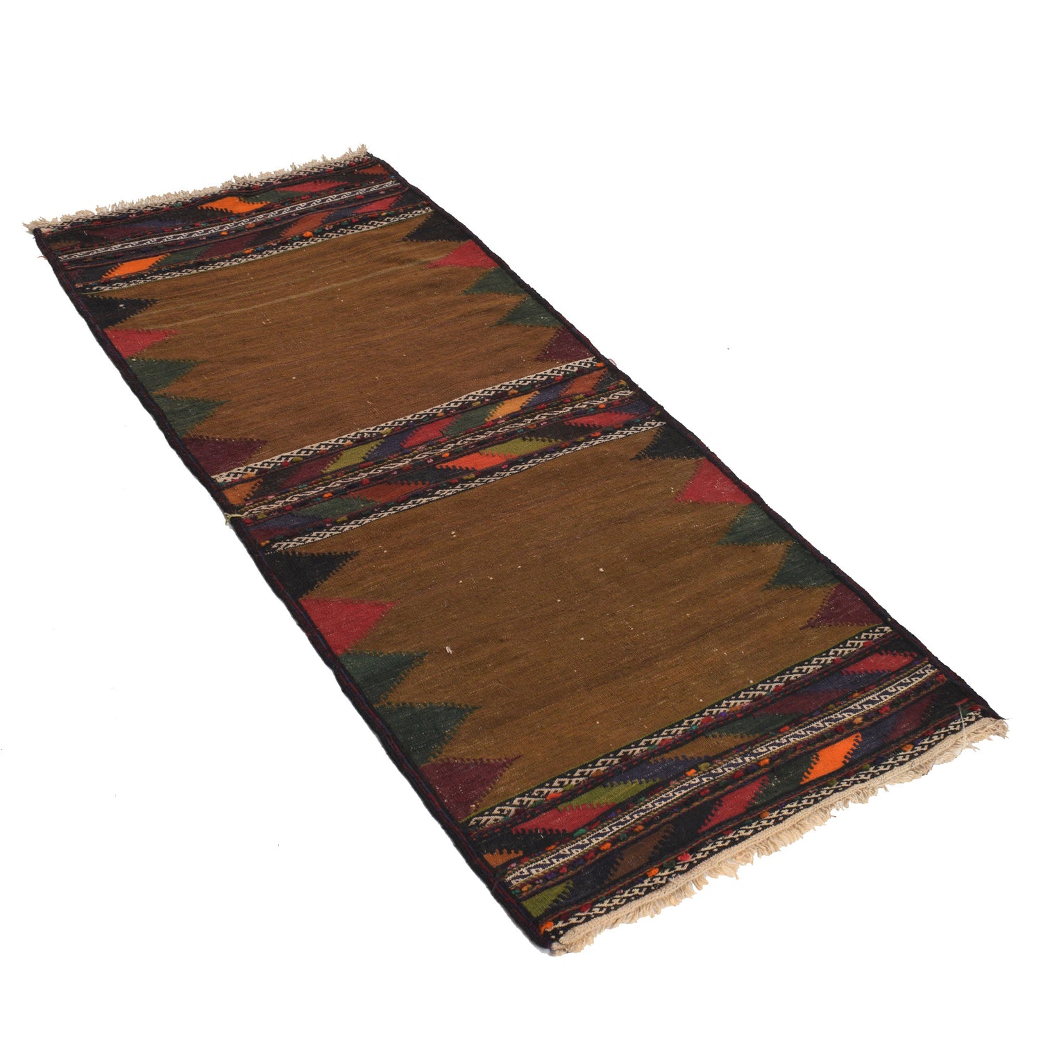 Table Sheet Runner Rug Handmade Brown Curvilinear 5' Runner