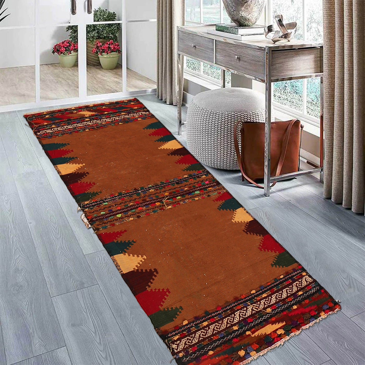 Table Sheet Runner Handmade Brown Curvilinear 5' Runner