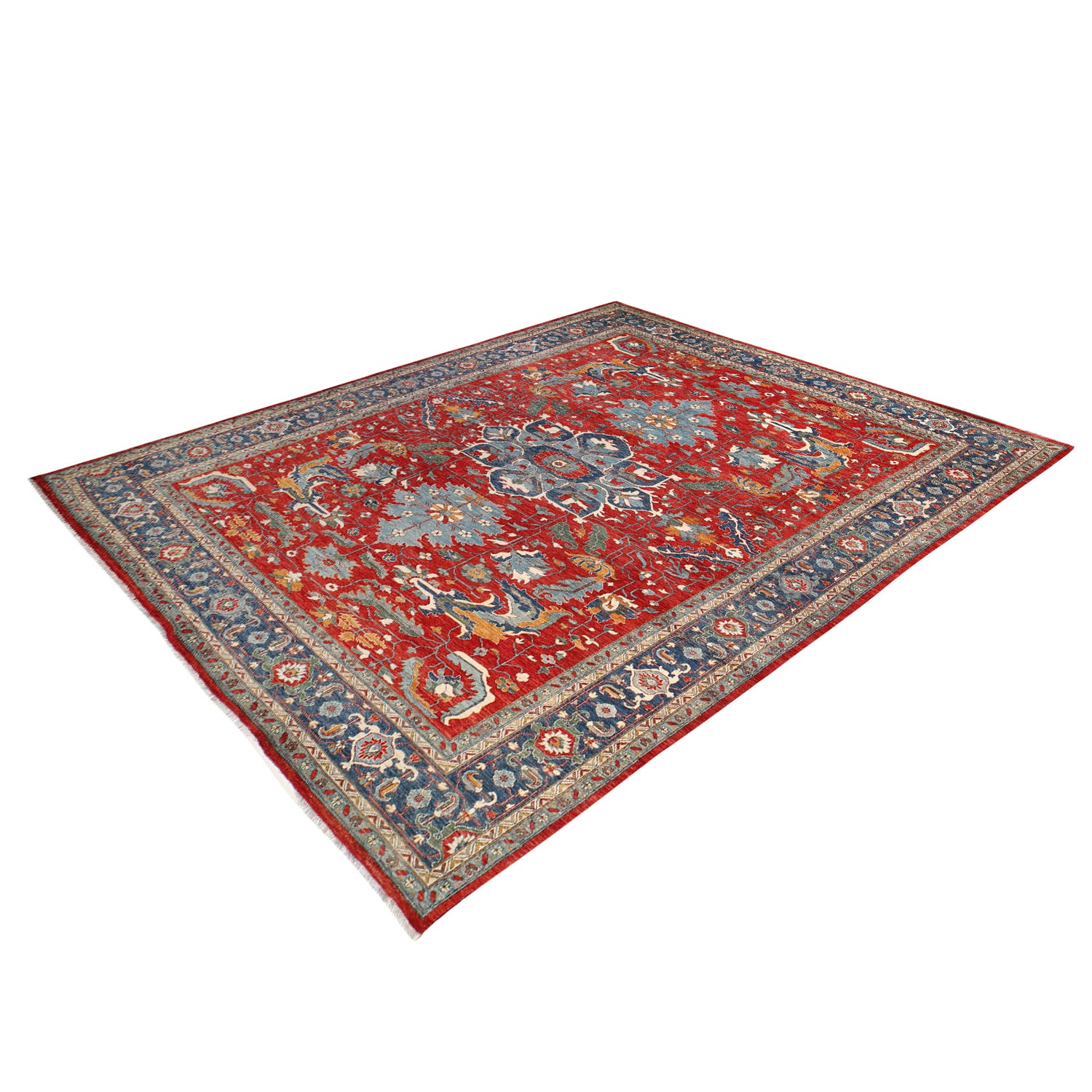 Heriz Area Rug Handmade Red Medallion 10x14 ft