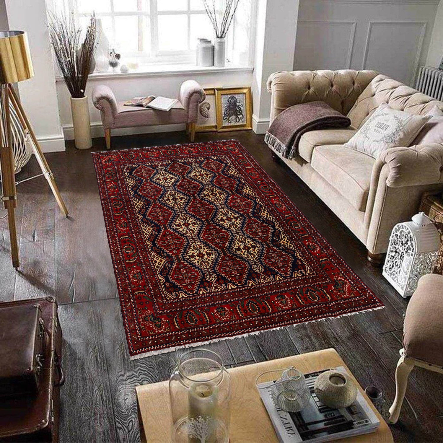 Oriental Area Rug Handmade Multi Geometric 7x10 ft