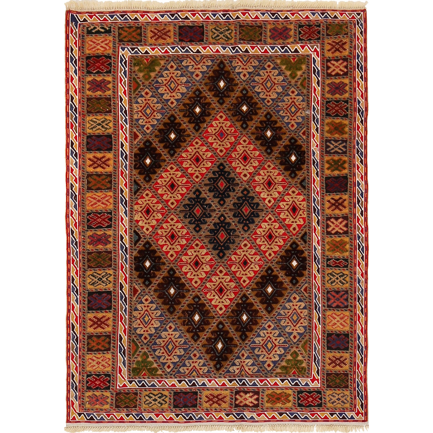 Nakhunak Kilim Area Rug Handmade Multi Geometric 2x4 ft
