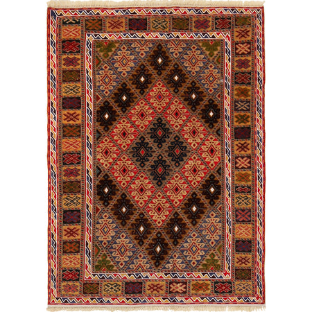 Nakhunak Kilim Area Rug Handmade Multi Geometric 2x4 ft