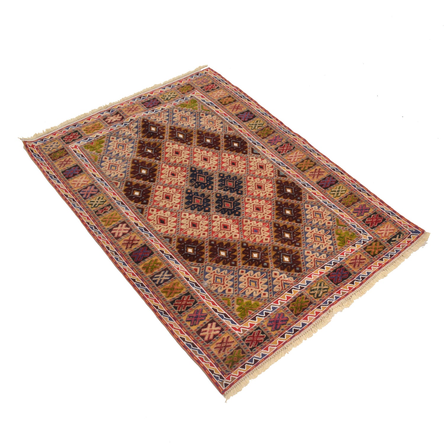 Nakhunak Kilim Area Rug Handmade Multi Geometric 2x4 ft