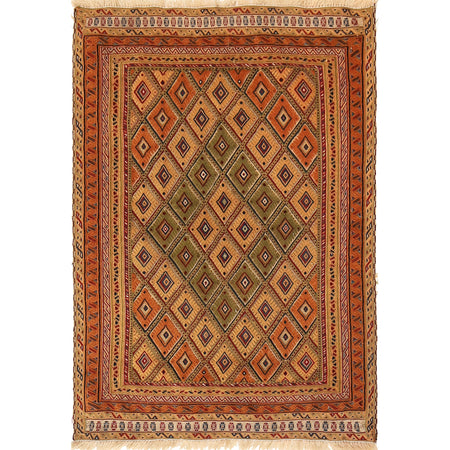 Nakhunak Kilim Area Rug Handmade Multi Geometric 2x4 ft