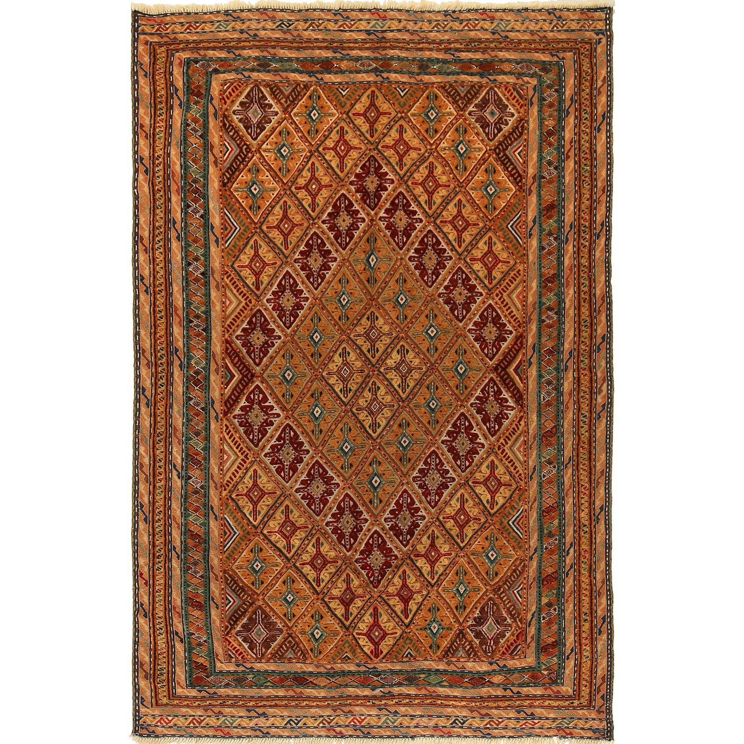 Nakhunak Kilim Area Rug Handmade Orange Geometric 3x5 ft