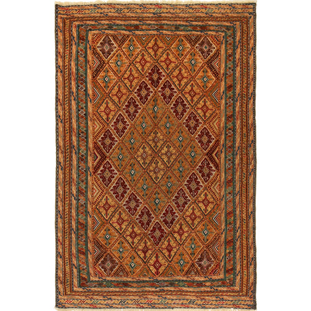 Nakhunak Kilim Area Rug Handmade Orange Geometric 3x5 ft