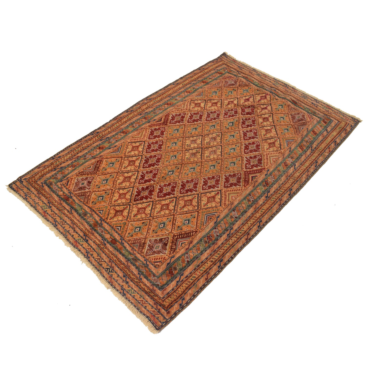 Nakhunak Kilim Area Rug Handmade Orange Geometric 3x5 ft