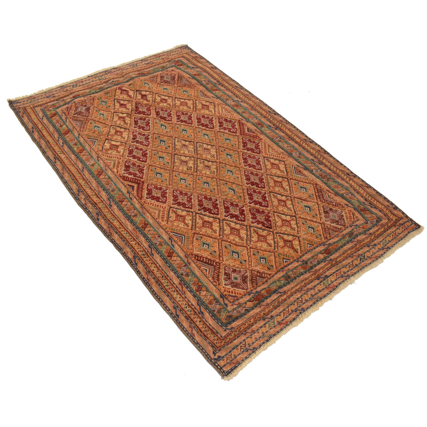 Nakhunak Kilim Area Rug Handmade Orange Geometric 3x5 ft