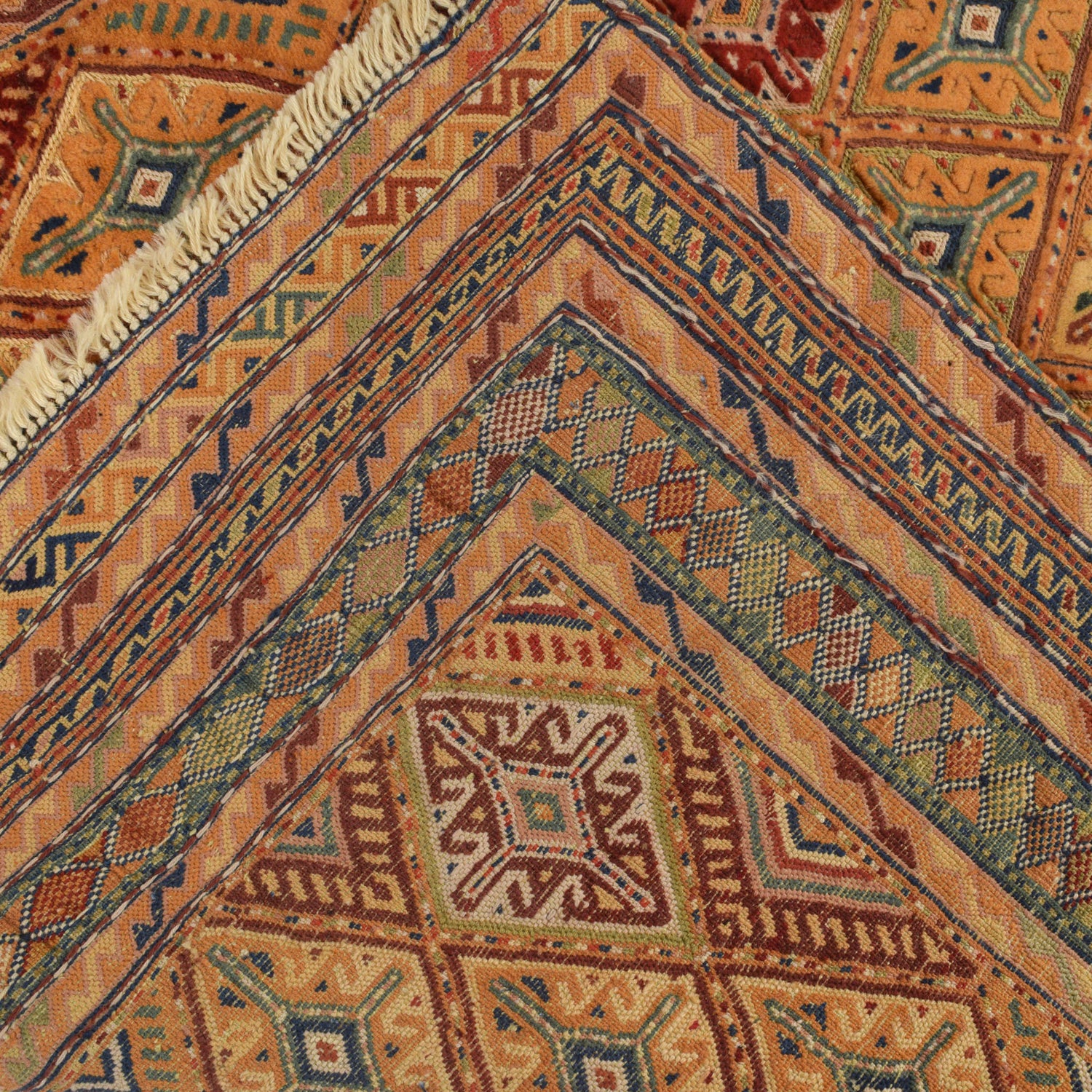 Nakhunak Kilim Area Rug Handmade Orange Geometric 3x5 ft