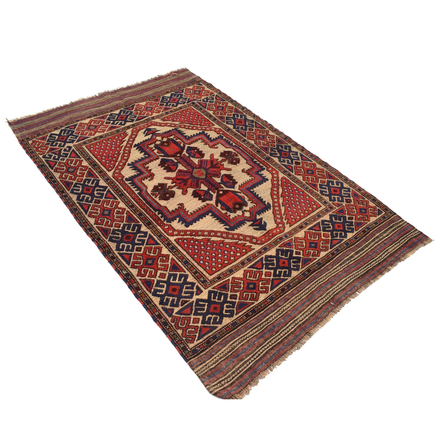Barjasta Area Rug Handmade Beige Floral 4x6 ft