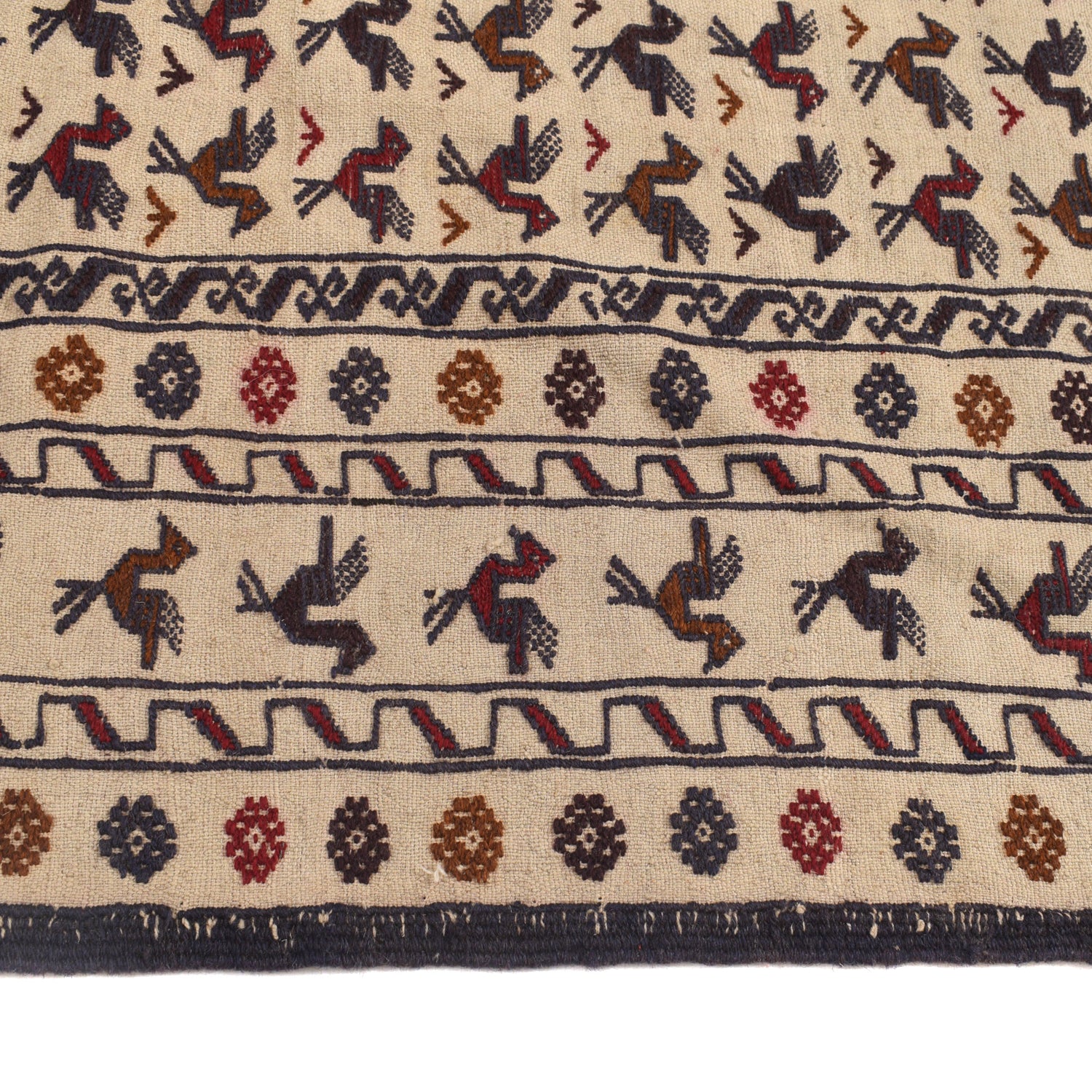 Soumak Kilim Area Rug Handmade White Pictorial 4x6 ft