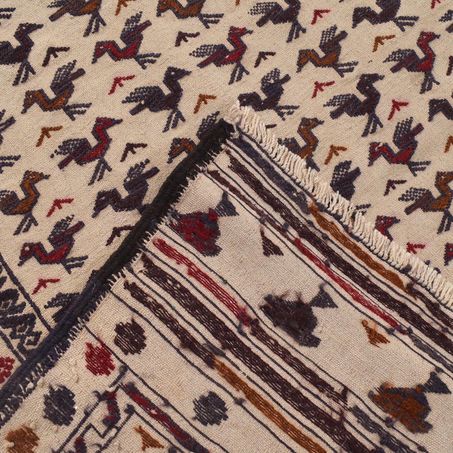 Soumak Kilim Area Rug Handmade White Pictorial 4x6 ft