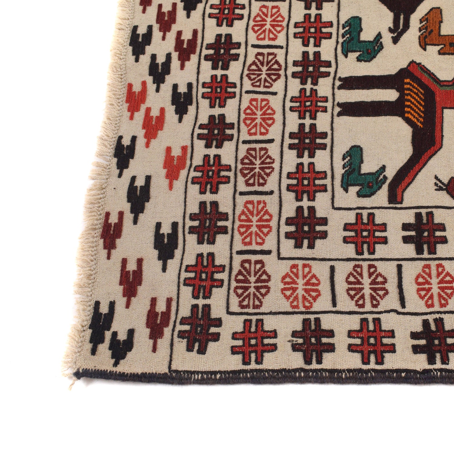Soumak Kilim Area Rug Handmade White Pictorial 4x6 ft
