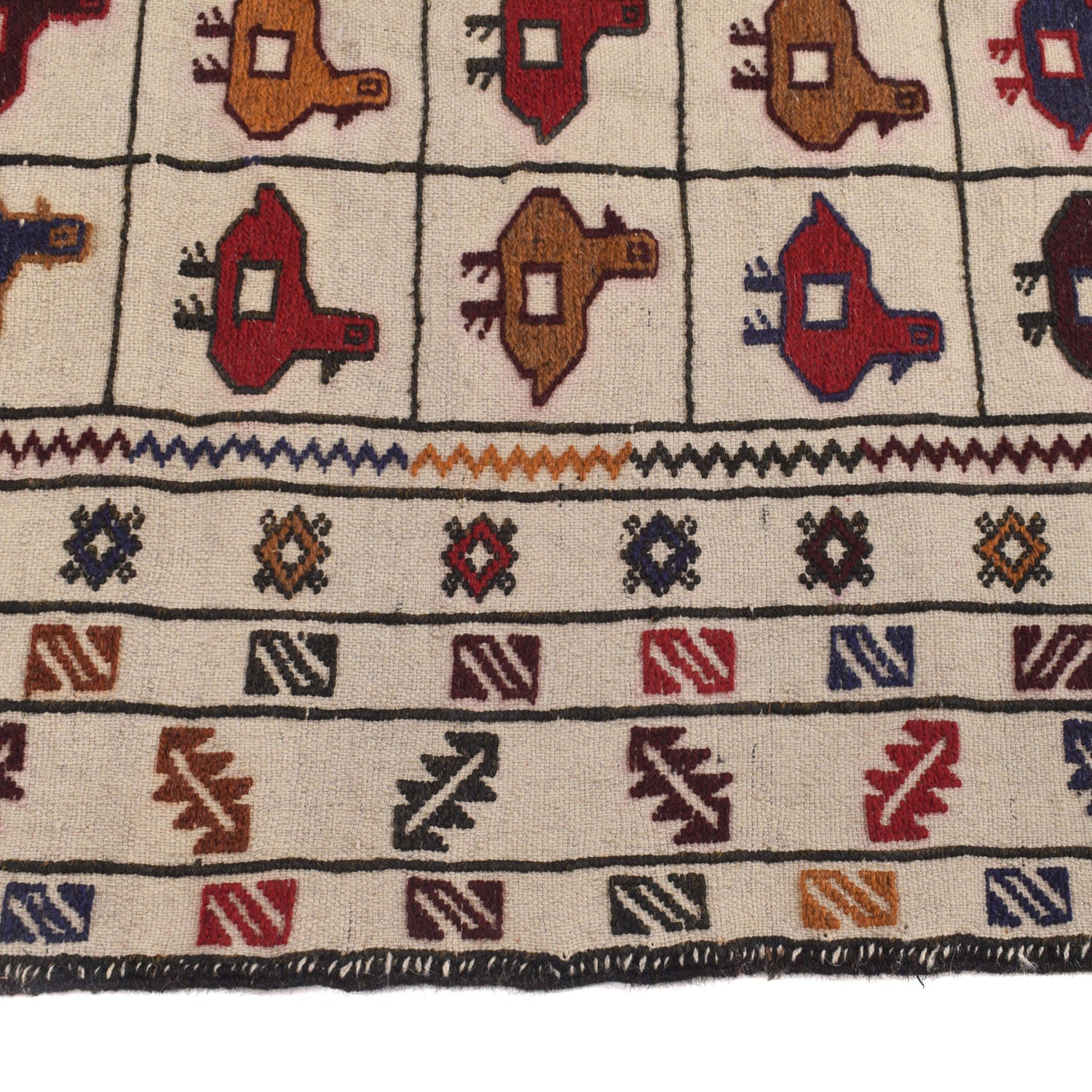 Soumak Kilim Area Rug Handmade White Pictorial 4x6 ft