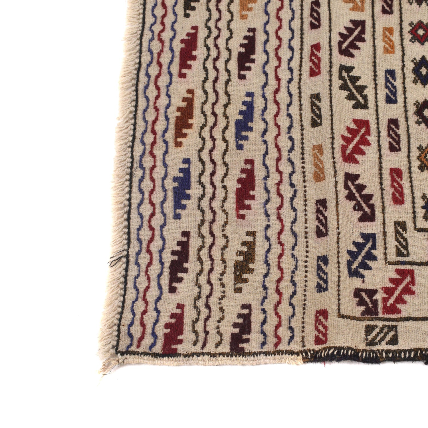 Soumak Kilim Area Rug Handmade White Pictorial 4x6 ft