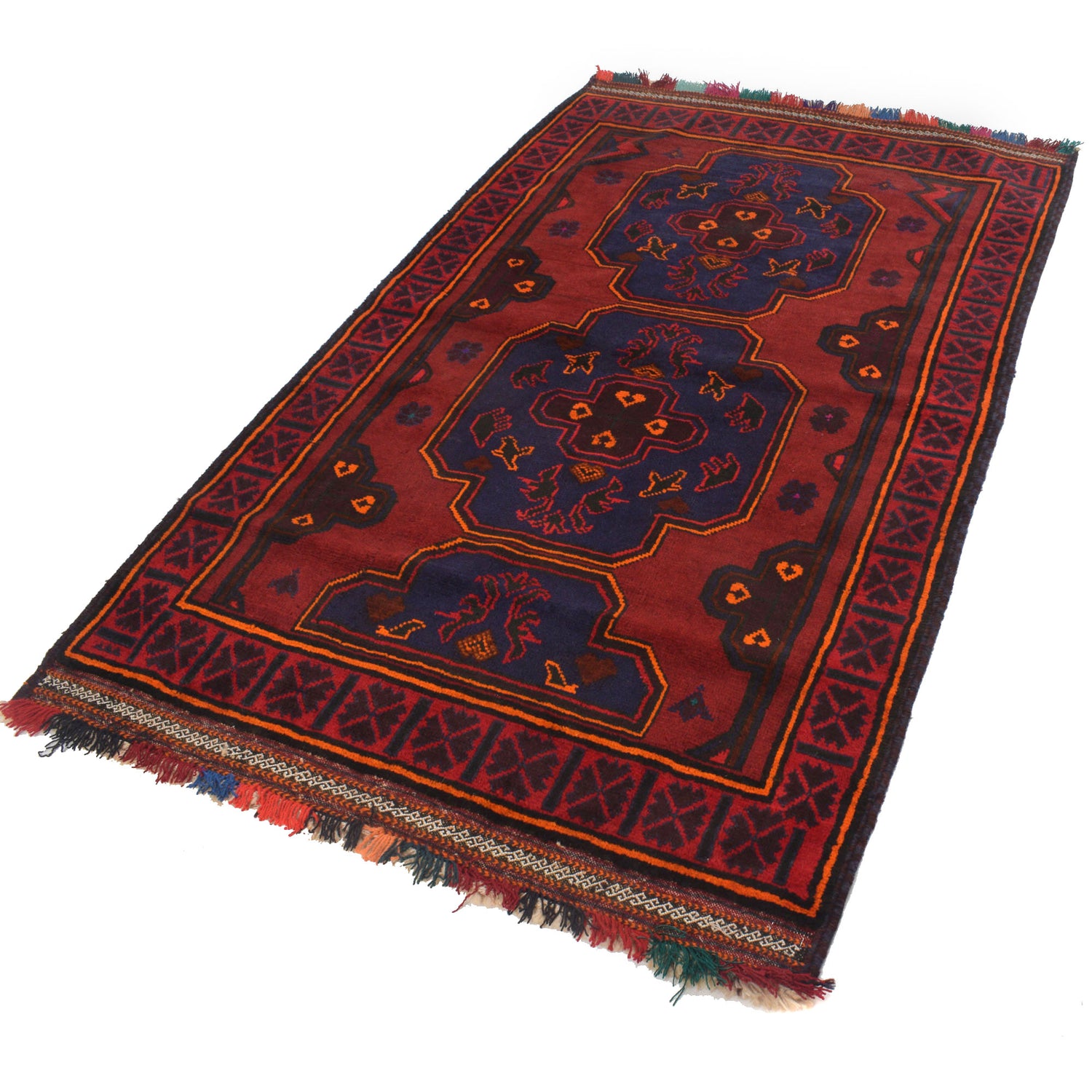 Baluchi Rug Handmade Red Geometric 4x6 ft