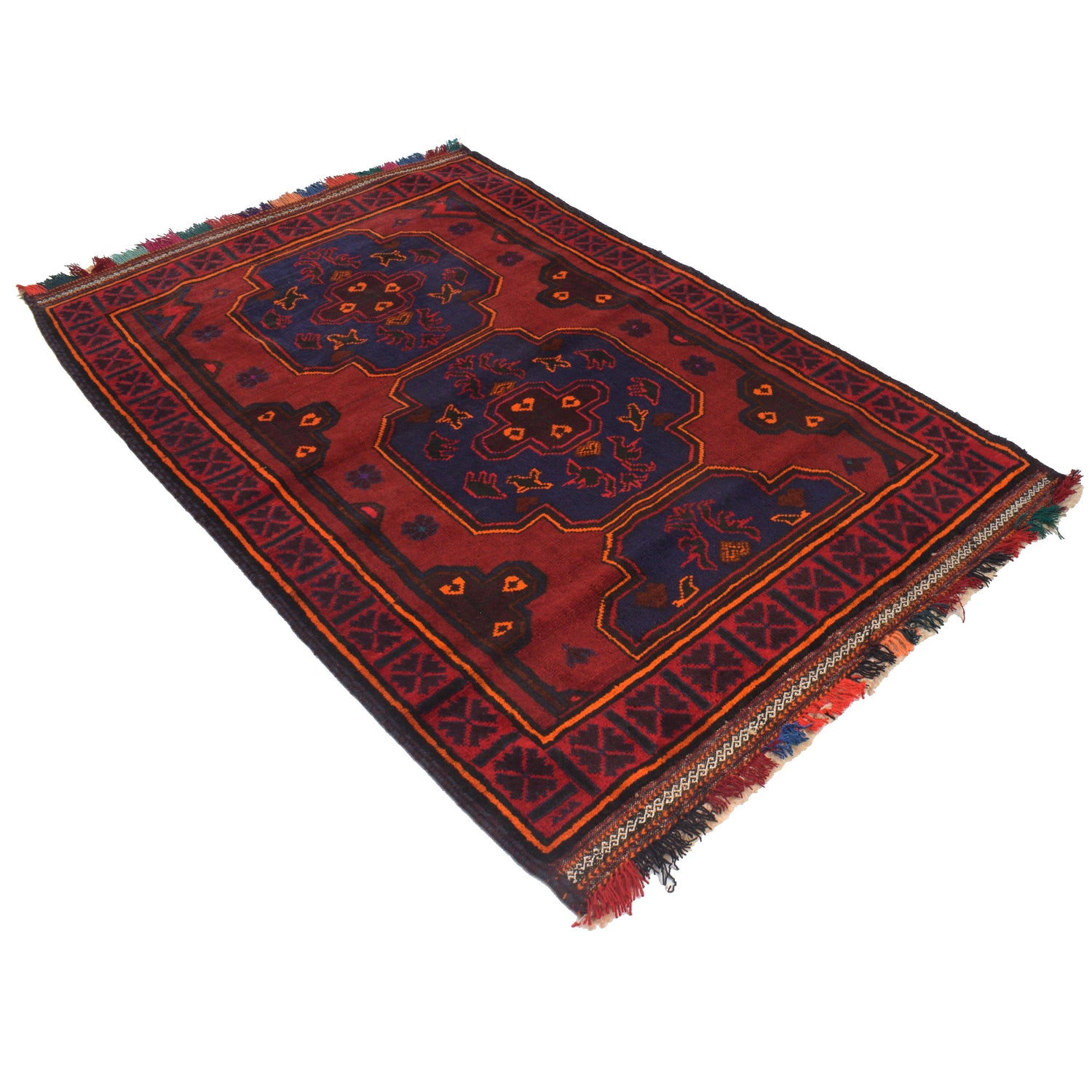 Baluchi Rug Handmade Red Geometric 4x6 ft